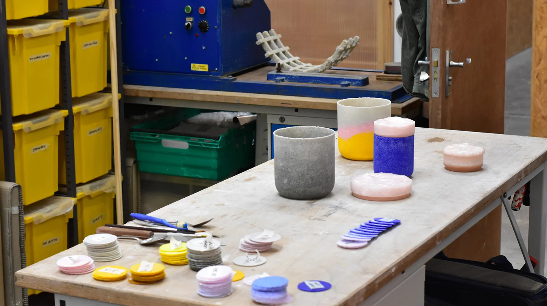 Glass objects on a work bench