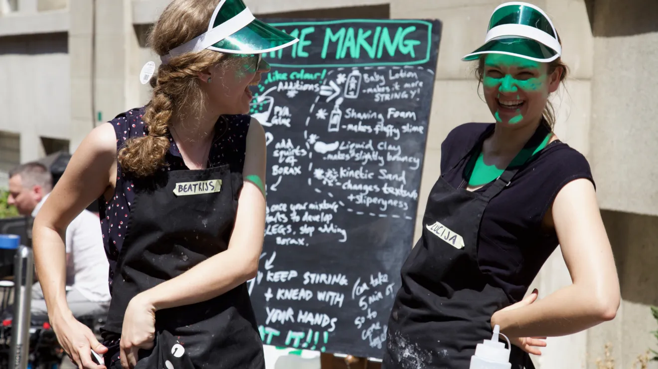 Volunteers with visors.