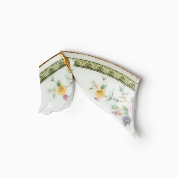 Broken ceramic fragments mended with some gold paste