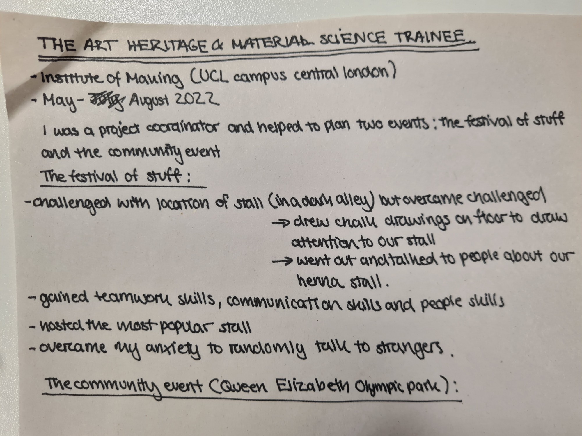 A participant assessing their learning and experince of running an activity at the Festival of Stuff