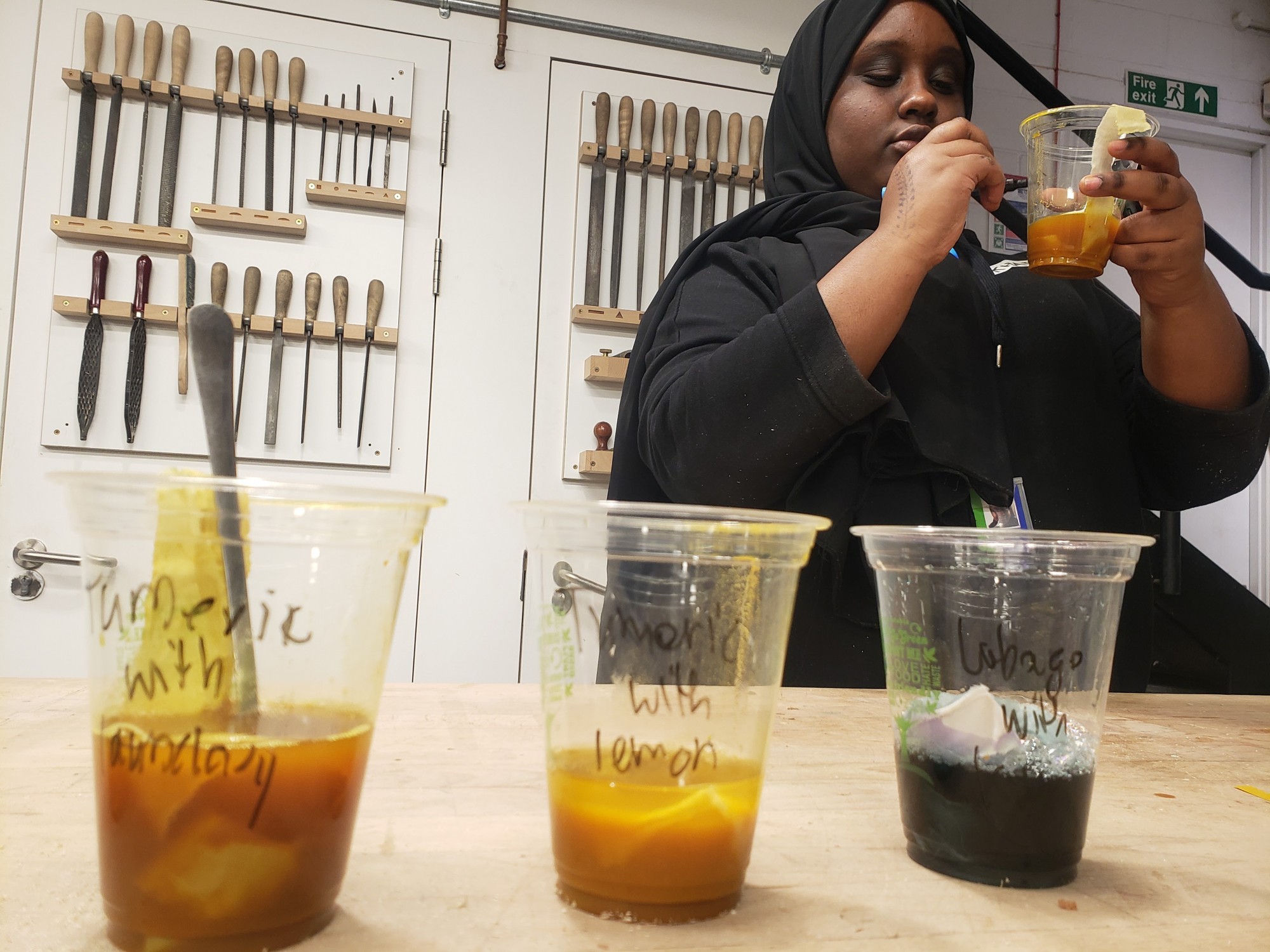 The group learning about natural and organis dyes in the Institute of Making workshop